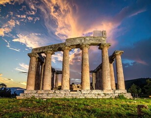 Ancient Ruins at Sunset Dramatic Sky Greece