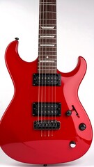 Obraz premium Sleek, red electric guitar with a contoured body and six strings