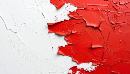 Close-up of red paint peeling to reveal white beneath—rough flakes curl away from the surface in layered texture. A metaphor for memory and the choreography of decay through tactile erosion and emotio
