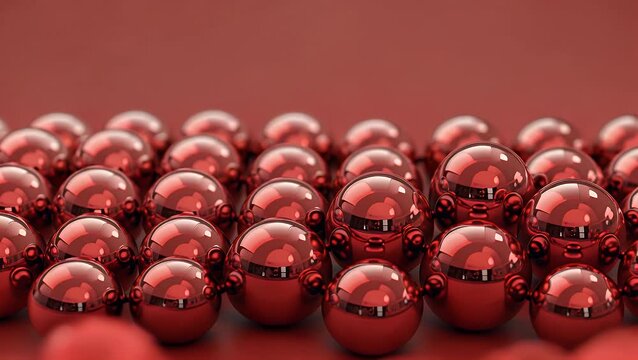 Sequential arrangement of spherical objects with single crimson orb standing out against vibrant colored backdrop in three-dimensional illustration