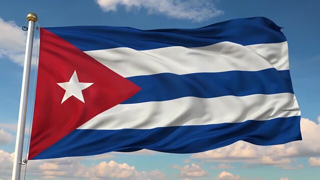 Vibrant Symbol of National Pride Waving Under Clear Sky with Stripes and Star Emblem on Fluttering Fabric