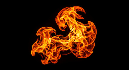 Abstract swirling orange fire flames and smoke trails isolated on a