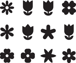 Floral Silhouette Collection: A minimalistic and artistic array of black floral silhouette icons, perfect for adding a touch of elegance and simplicity to any creative project.