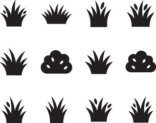 Monochrome Grass Illustration: A graphic collection of minimalist grass illustrations, ideal for conceptual design, showcasing different shapes and styles of the grass.