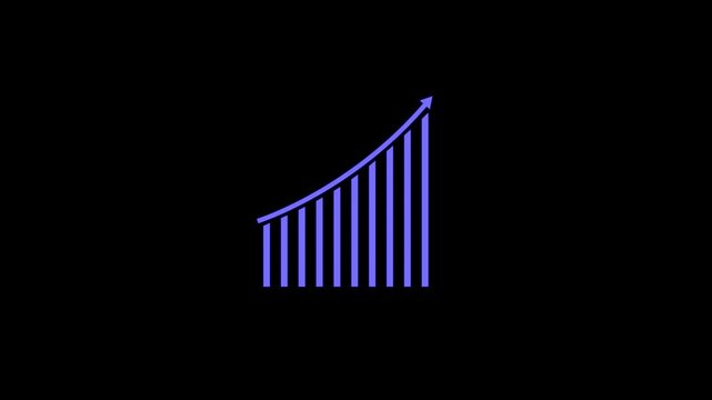 Business growth graph icon concept blue color animation. Financial business progress status of corporate chart icon on black background.
