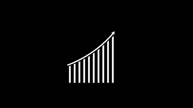 Business growth graph icon concept white color animation. Financial business progress status of corporate chart icon on black background.