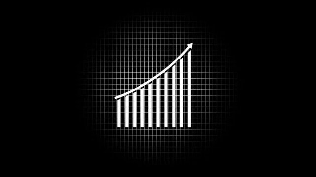 Business growth graph icon concept white color grid animation. Financial business progress status of corporate chart icon on black background.