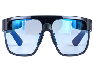 Futuristic AR Smart Glasses with HUD Interface, Front View, isolated on transparent background