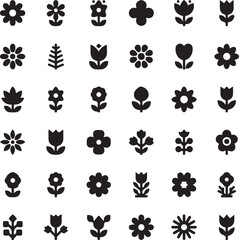 Floral Symphony: A stunning collection of meticulously crafted, monochromatic flower icons in various forms and botanical styles, offering endless design versatility