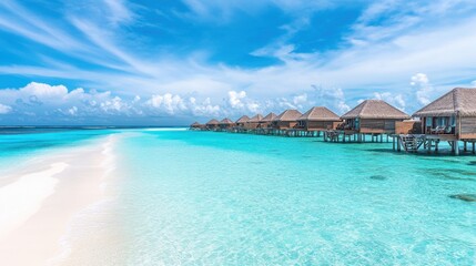 A high-end travel destination featuring a pristine beach,  on blurred background