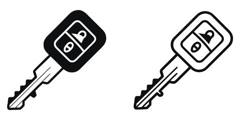 Illustration of two car keys with remote lock and unlock buttons, one in black and one in white, showcasing vehicle security isolated on white background