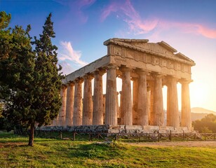 Obraz premium Ancient Greek Temple at Sunset