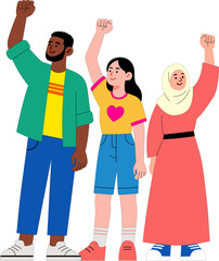 Diverse People Protest Vector Illustration