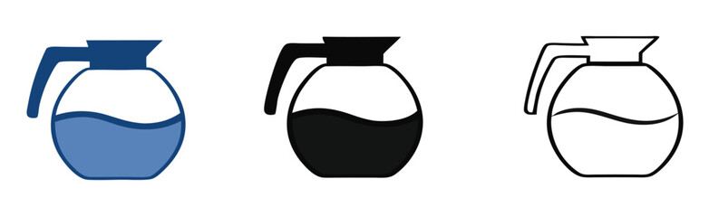 Versatile pitcher icons in blue, black, and outline styles offer clear visual representation for beverages, liquids, or serving concepts, perfect for menus or infographics. 