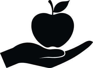 Hand Holding Apple Silhouette - Healthy Eating and Nutrition Vector Icon