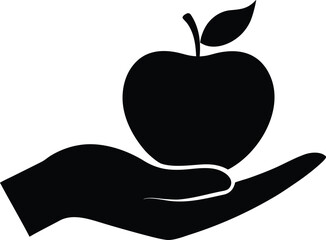 Hand Holding Apple Silhouette - Healthy Eating and Nutrition Vector Icon