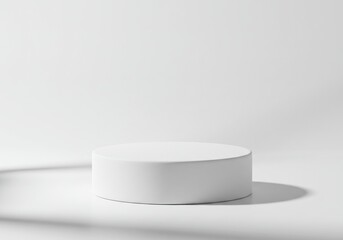 Minimalist White Cylinder Podium with Soft Shadows and Light.