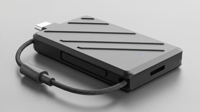 Portable SSD with USB-C Connector for Fast Data Transfer and Storage.
