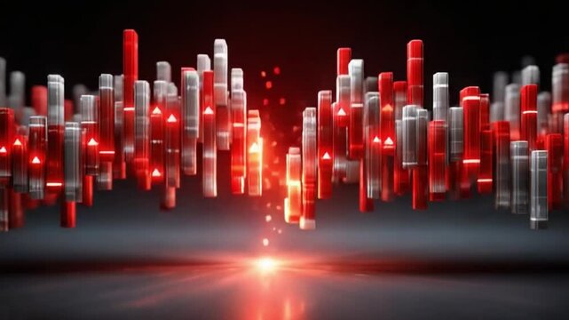 Bright, shiny, red vector background with glowing digital wave lines for a dynamic party or music technology illustration