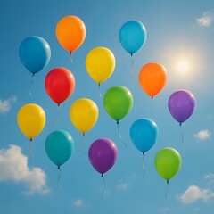 Colorful balloons floating in the sky, creating a cheerful and festive background. Perfect for birthday parties, kids&rsquo; events, and celebrations.