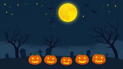 Fototapeta premium Spooky halloween night with glowing jack o lanterns under a full moon