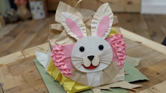 Handcrafted Festive Pouch Resembling Rabbit Creature Constructed from Eco-Friendly Paper Materials for Seasonal Celebrations
