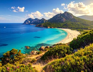 Fototapeta premium Serene Coastal Paradise with Turquoise Waters and Lush Landscapes