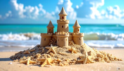 Sandy castle on beach
