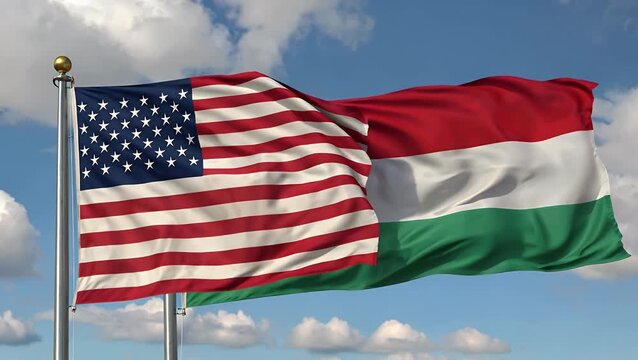 Flags of the USA and Hungary Flags of the USA and Hungary against the background of the blue sky american