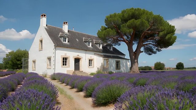 The outer facade and structure of residential dwelling located in region known for its aromatic purple flowers and rustic charm