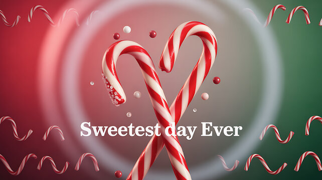 Two candy canes forming a heart shape with festive background and text 'Sweetest day Ever'