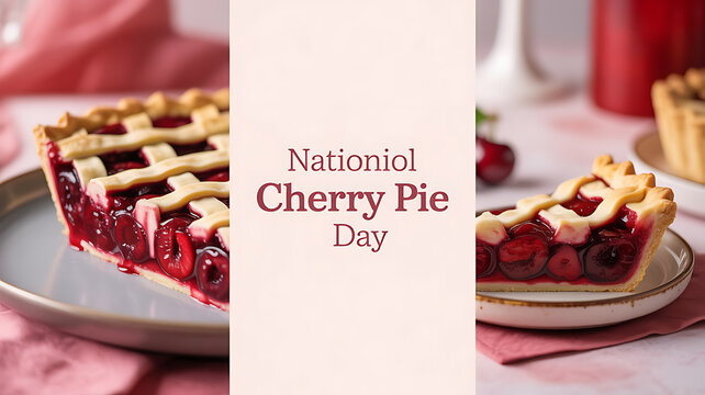 National Cherry Pie Day celebration featuring a slice of cherry pie with lattice crust on a plate