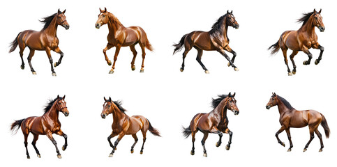 Obraz premium Collection of Horse trotting A horse moves at a moderate pace, lifting its legs in a rhythmic motion. full length isolate on transparent background