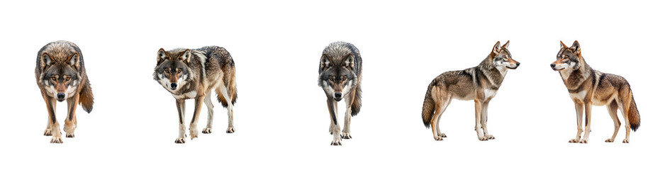 Fototapeta premium Collection of Wolf running A wolf runs swiftly with its body stretched and legs powerful. full length isolate on transparent background