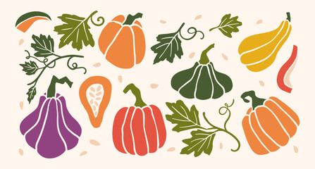Clip Art Doodle Pumpkin Icon, Pumpkin Pie, Autumn, Patch, Seeds, Halloween, and Fall. Pumpkin Outline and Background in Vector