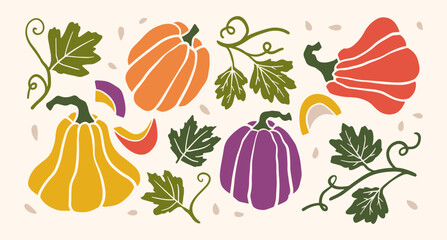 Clip Art Doodle Pumpkin Icon, Pumpkin Pie, Autumn, Patch, Seeds, Halloween, and Fall. Pumpkin Outline and Background in Vector