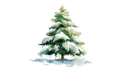 Fototapeta premium A beautifully illustrated evergreen tree adorned with snow, showcasing a serene winter scene.