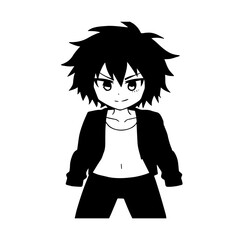 Black and white hot anime character line art illustration, stylish minimal outline drawing in clean style