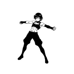 Black and white hot anime character line art illustration, stylish minimal outline drawing in clean style