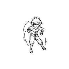 Black and white hot anime character line art illustration, stylish minimal outline drawing in clean style