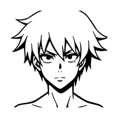 Black and white hot anime character line art illustration, stylish minimal outline drawing in clean style