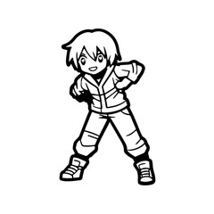 Black and white hot anime character line art illustration, stylish minimal outline drawing in clean style