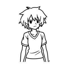 Black and white hot anime character line art illustration, stylish minimal outline drawing in clean style