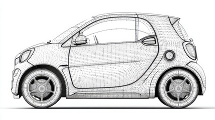 Fototapeta premium Detailed Wireframe Illustration of a Modern Compact Electric Vehicle