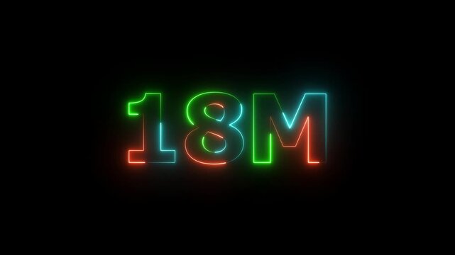 "Futuristic 18M neon light text on dark background - vibrant glowing number in cyberpunk and digital style, perfect for tech themes and modern designs"