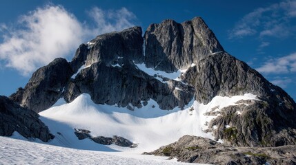 Majestic Mountain Landscape Under Clear Blue Sky and White Snow