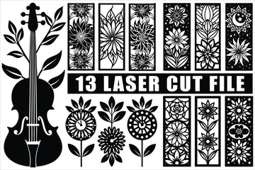 Laser cut file with violin and floral patterns