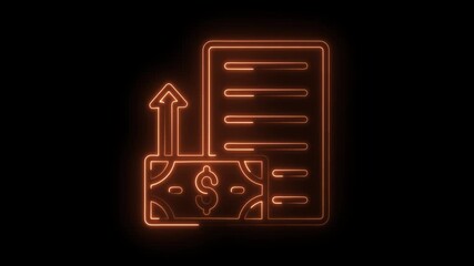 Glowing neon animation of financial document and dollar bill representing investment growth and profits - Powered by Adobe