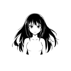 Black and white hot anime character line art illustration, stylish minimal outline drawing in clean style