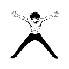 Black and white hot anime character line art illustration, stylish minimal outline drawing in clean style